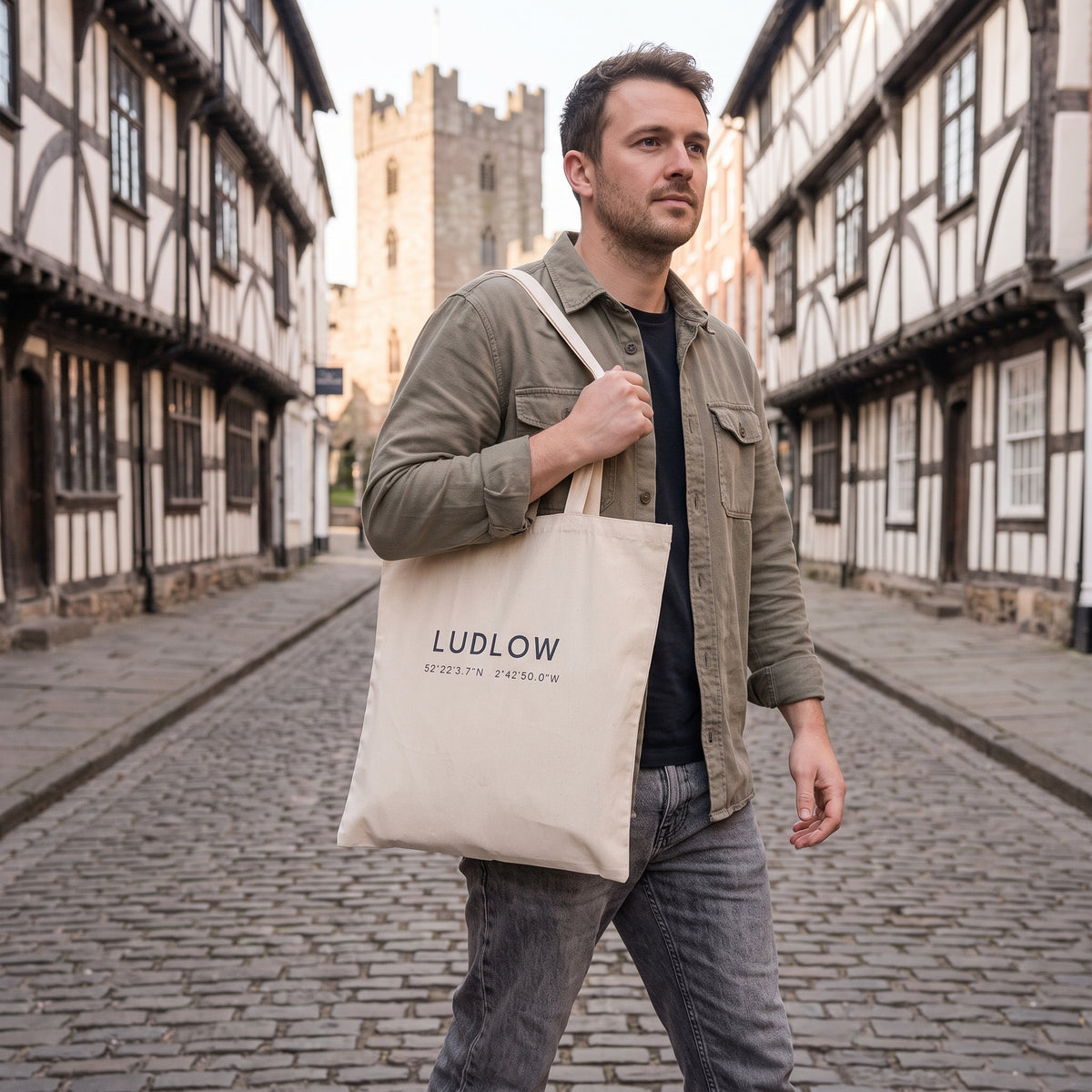 Your Town Merch — Ludlow Coordinates Natural Tote lifestyle