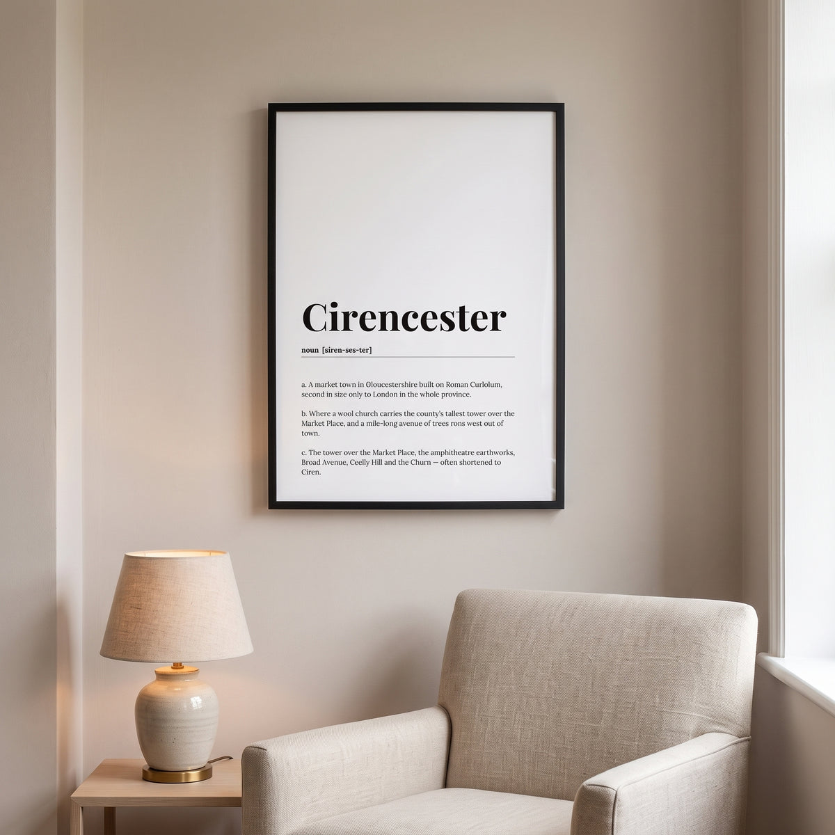 Your Town Merch — Cirencester Framed Dictionary Print lifestyle