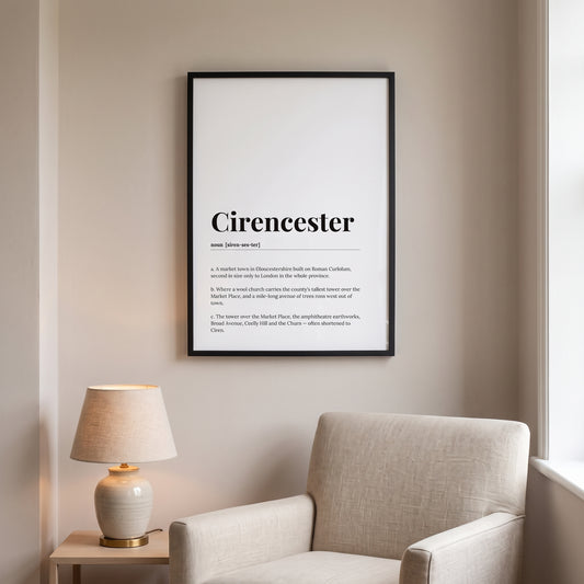 Your Town Merch — Cirencester Framed Dictionary Print lifestyle