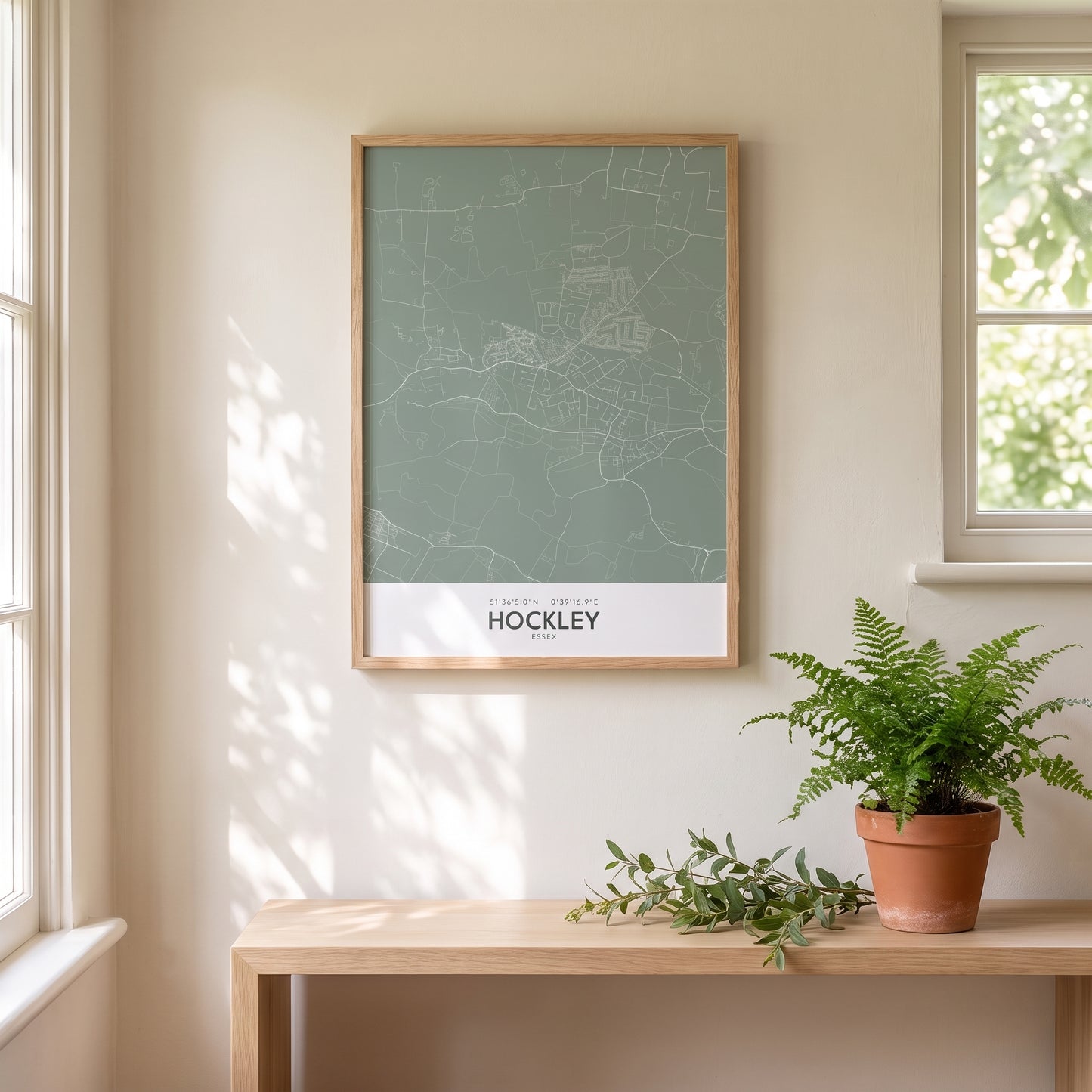 Your Town Merch — Hockley — Framed Map Print (Sage) lifestyle photo