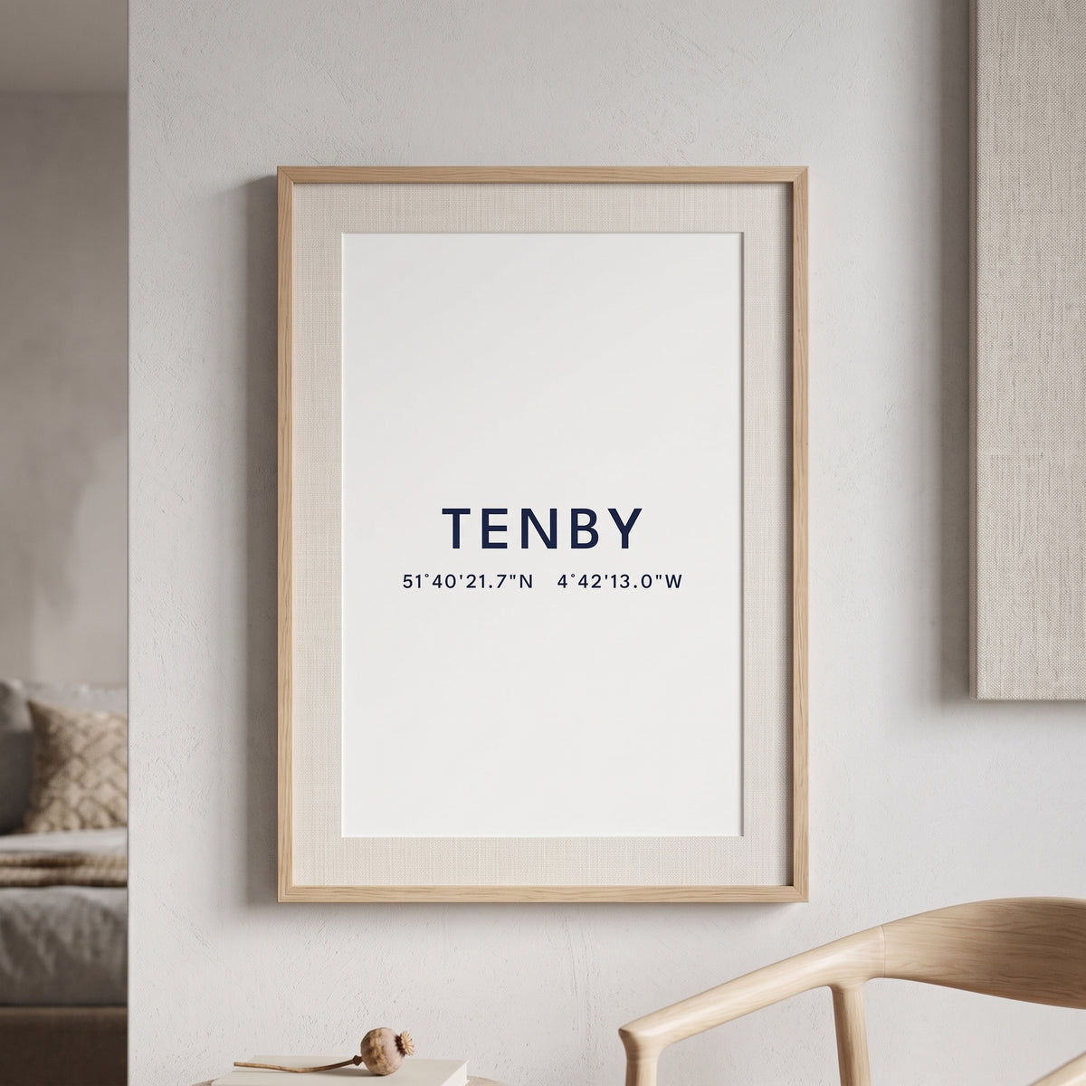 Your Town Merch — Tenby Coordinates Print (White) lifestyle