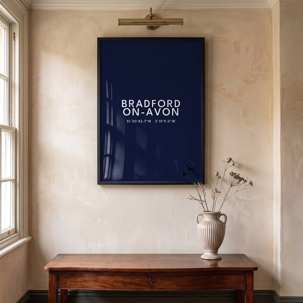 Your Town Merch — Bradford-on-Avon Framed Coordinates Print (Navy) lifestyle