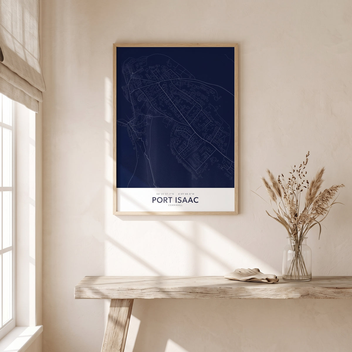 Your Town Merch — Port Isaac Framed Map Print (Navy) lifestyle