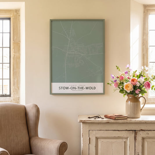 Your Town Merch — Stow-on-the-Wold Framed Map Print (Sage) lifestyle