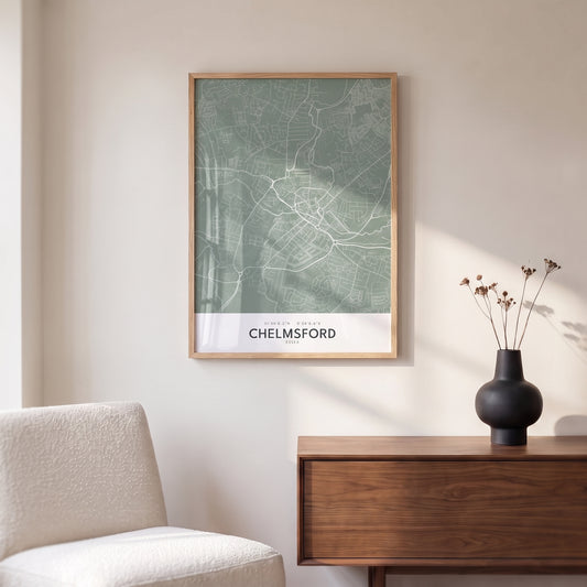 Chelmsford — Framed Map Print (Sage)