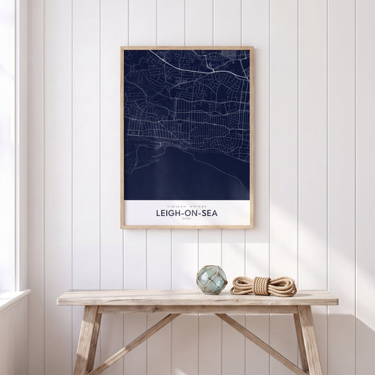 Your Town Merch — Leigh-on-Sea — Framed Map Print (Navy) lifestyle photo