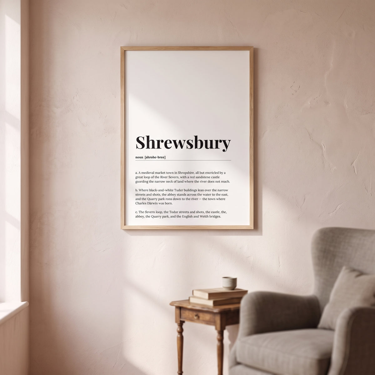 Your Town Merch — Shrewsbury Framed Dictionary Print lifestyle