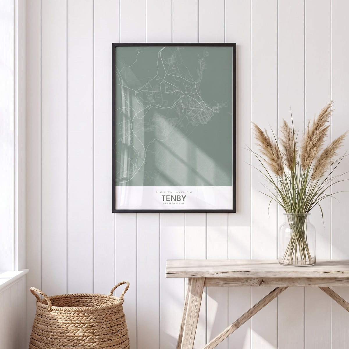 Your Town Merch — Tenby Framed Map Print (Sage) lifestyle