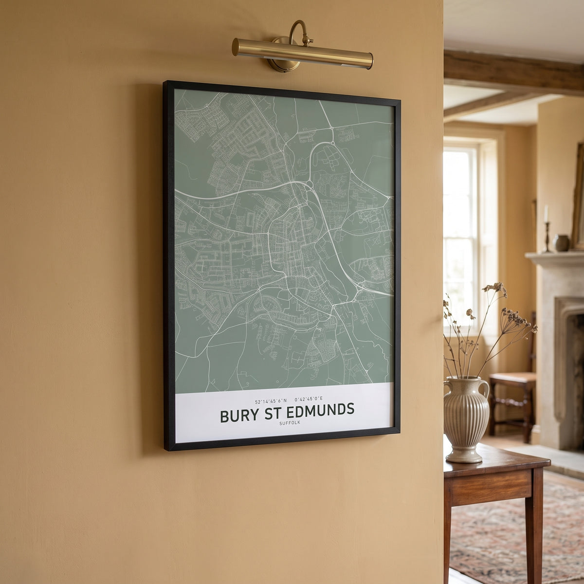 Your Town Merch — Bury St Edmunds Framed Map Print (Sage) lifestyle