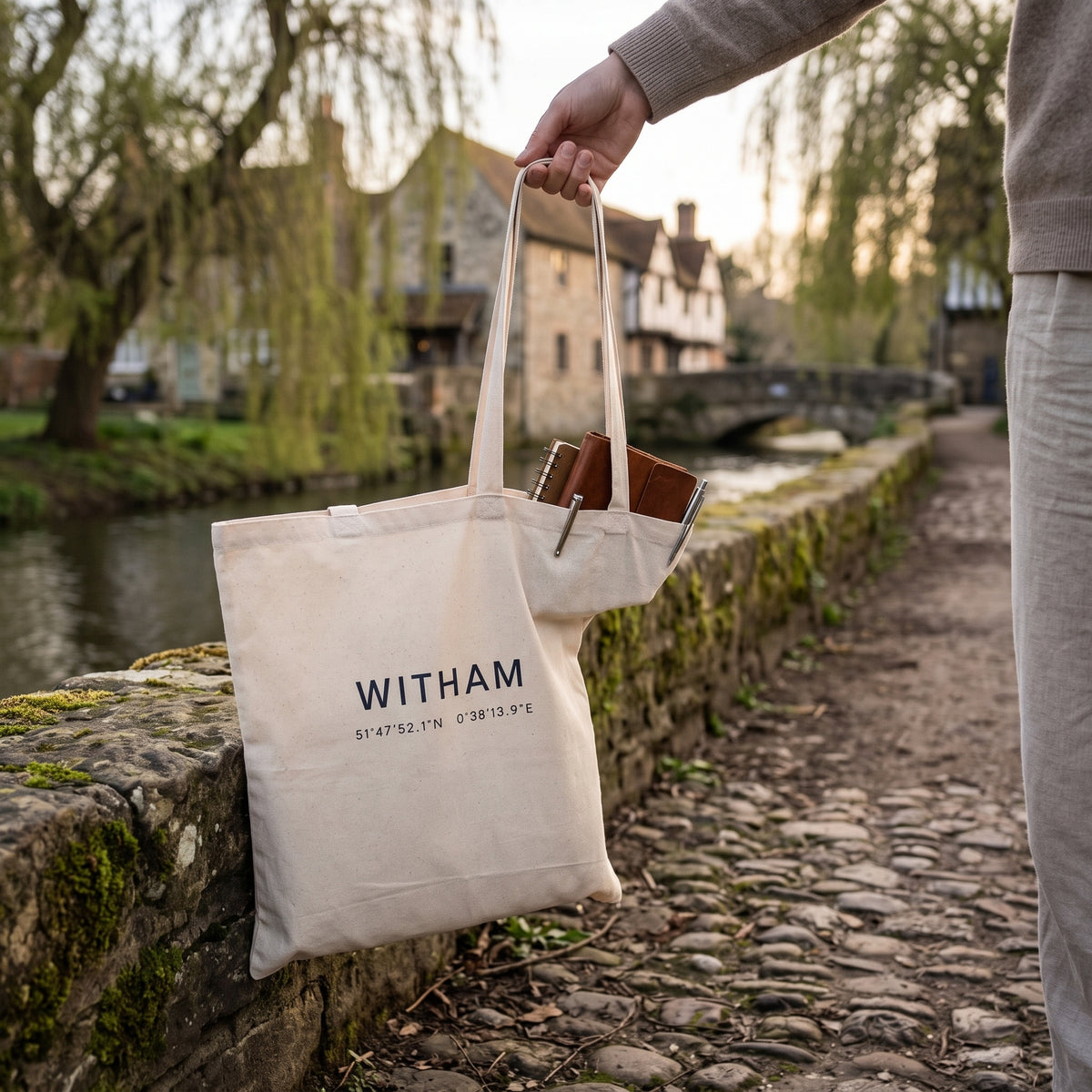 Your Town Merch — Witham Coordinates Natural Tote lifestyle