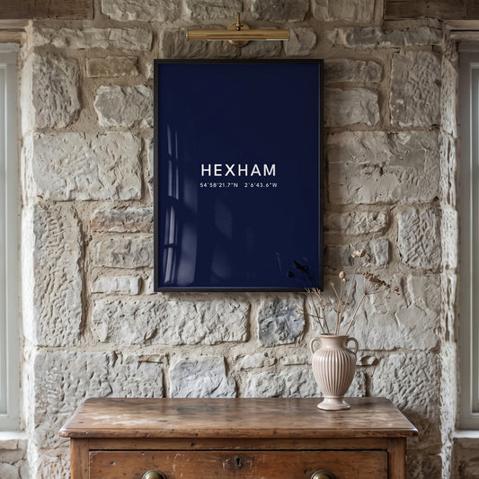 Hexham — Framed Coordinates Print (Navy)