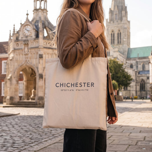 Your Town Merch — Chichester — Coordinates Natural Tote lifestyle