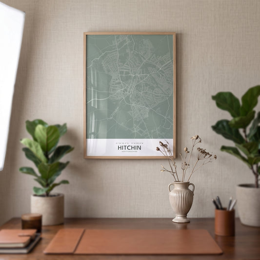 Hitchin — Framed Map Print (Sage)