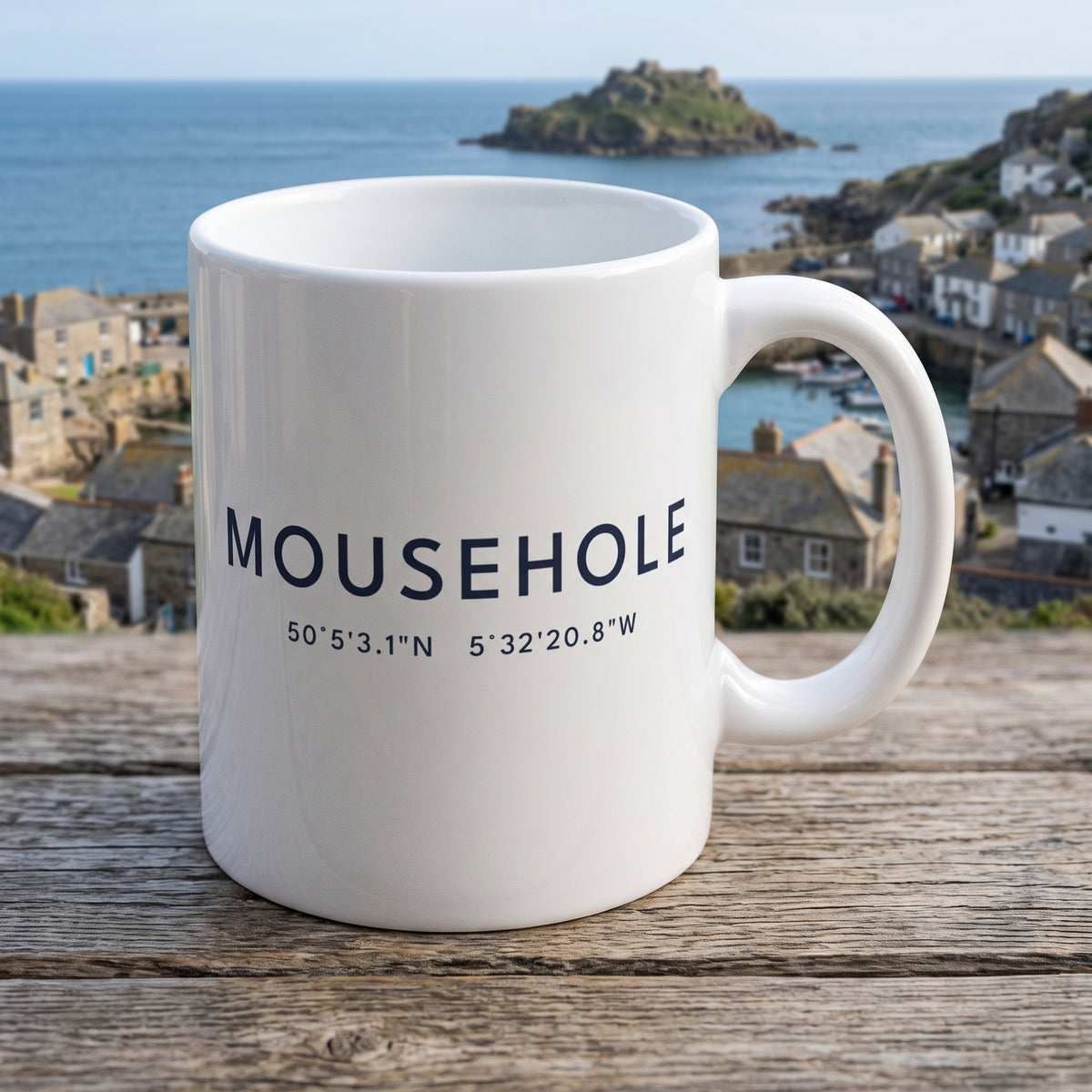 Your Town Merch — Mousehole Coordinates Ceramic Mug lifestyle