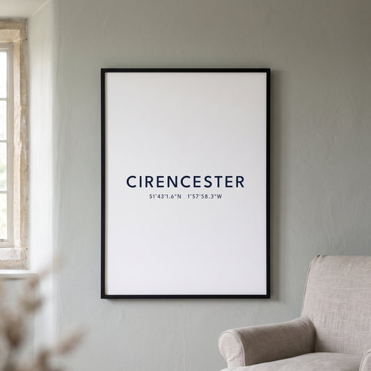 Your Town Merch — Cirencester Framed Coordinates Print lifestyle