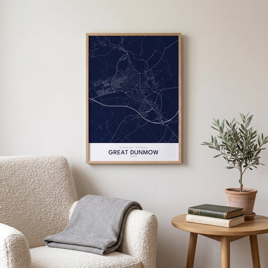 Great Dunmow — Framed Map Print (Navy)