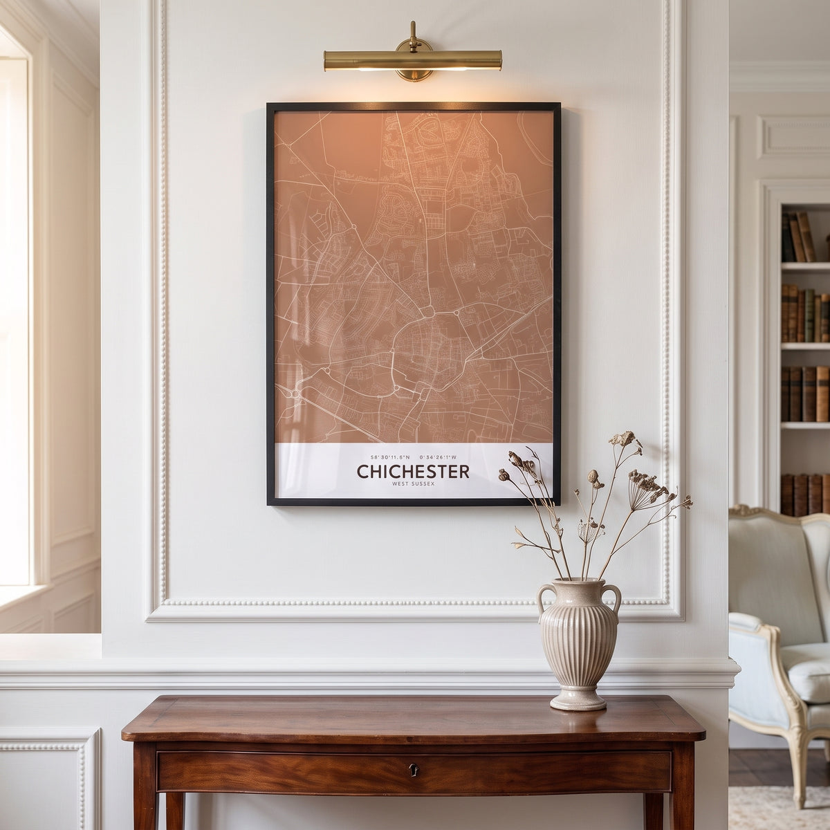 Your Town Merch — Chichester Framed Map Print (Terracotta) lifestyle