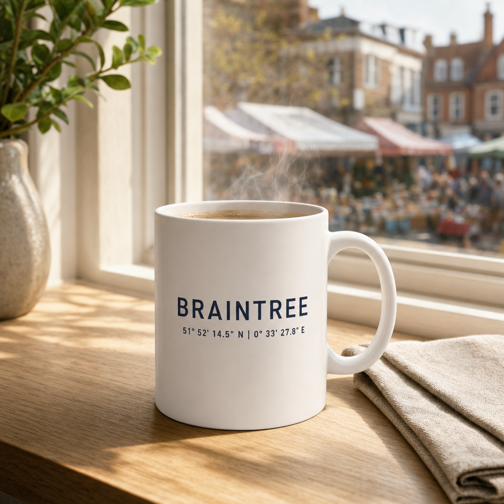 Your Town Merch — Braintree Coordinates Ceramic Mug lifestyle photo