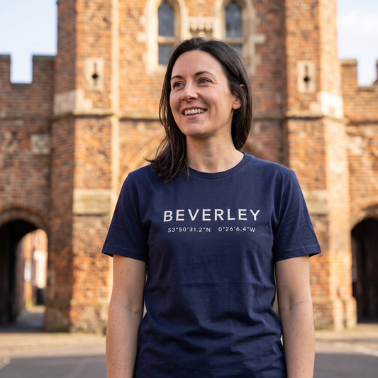 Your Town Merch — Beverley Coordinates Navy Tee lifestyle