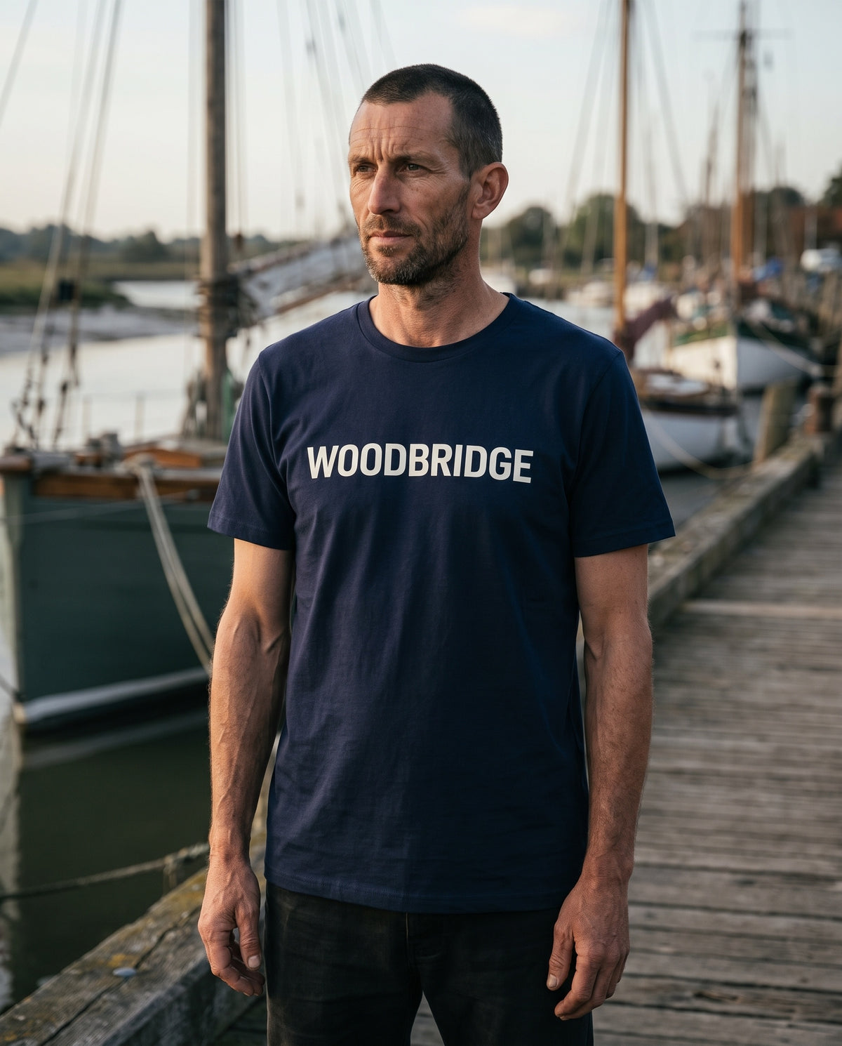 Your Town Merch — Woodbridge Navy Tee lifestyle