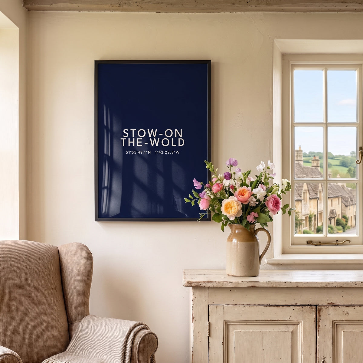 Your Town Merch — Stow-on-the-Wold Framed Coordinates Print (Navy) lifestyle