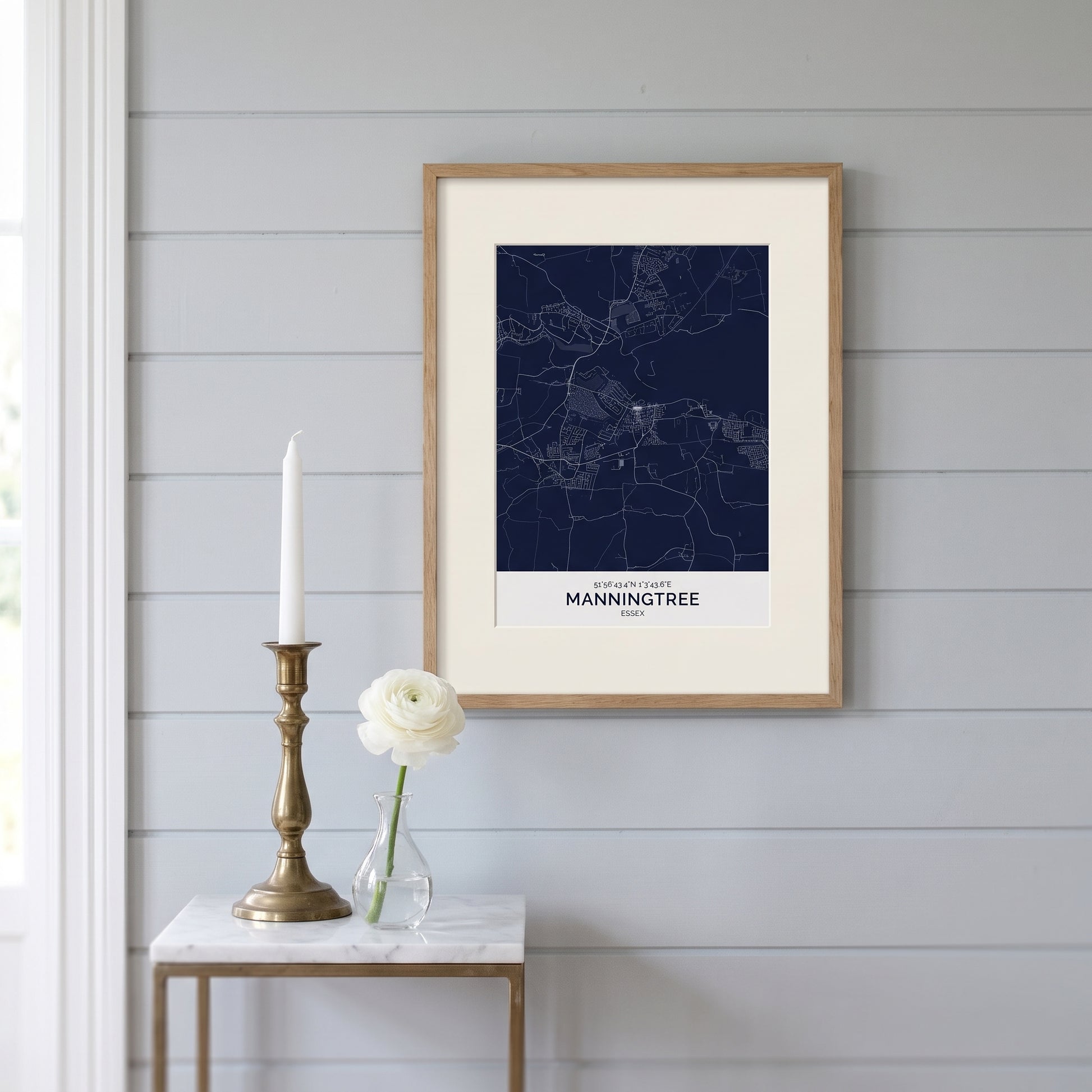 Your Town Merch — Manningtree — Framed Map Print (Navy) lifestyle photo