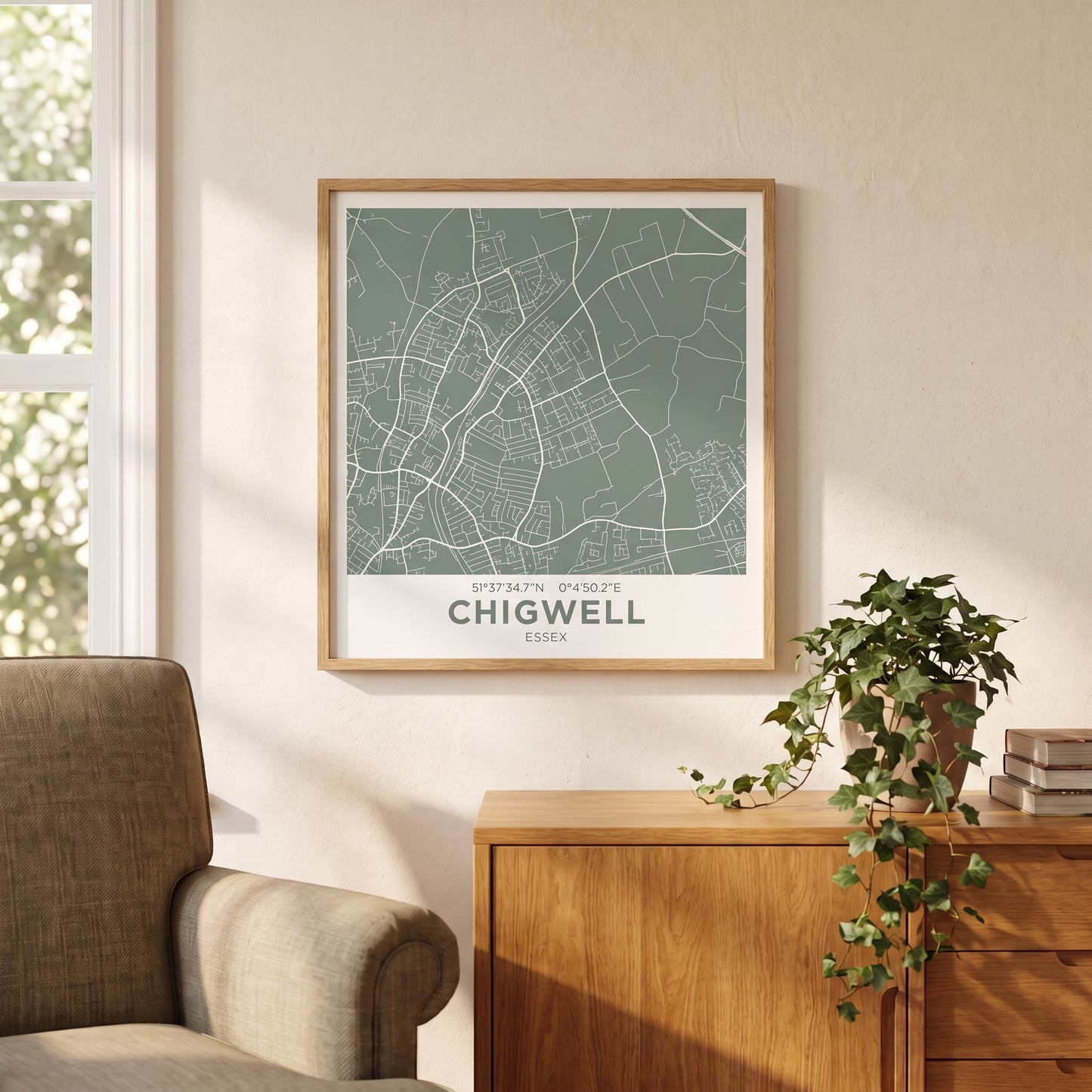 Chigwell — Framed Map Print (Sage)