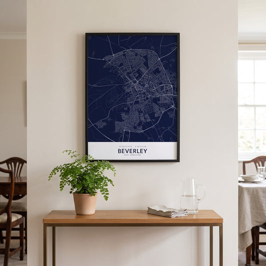 Beverley — Framed Map Print (Navy)