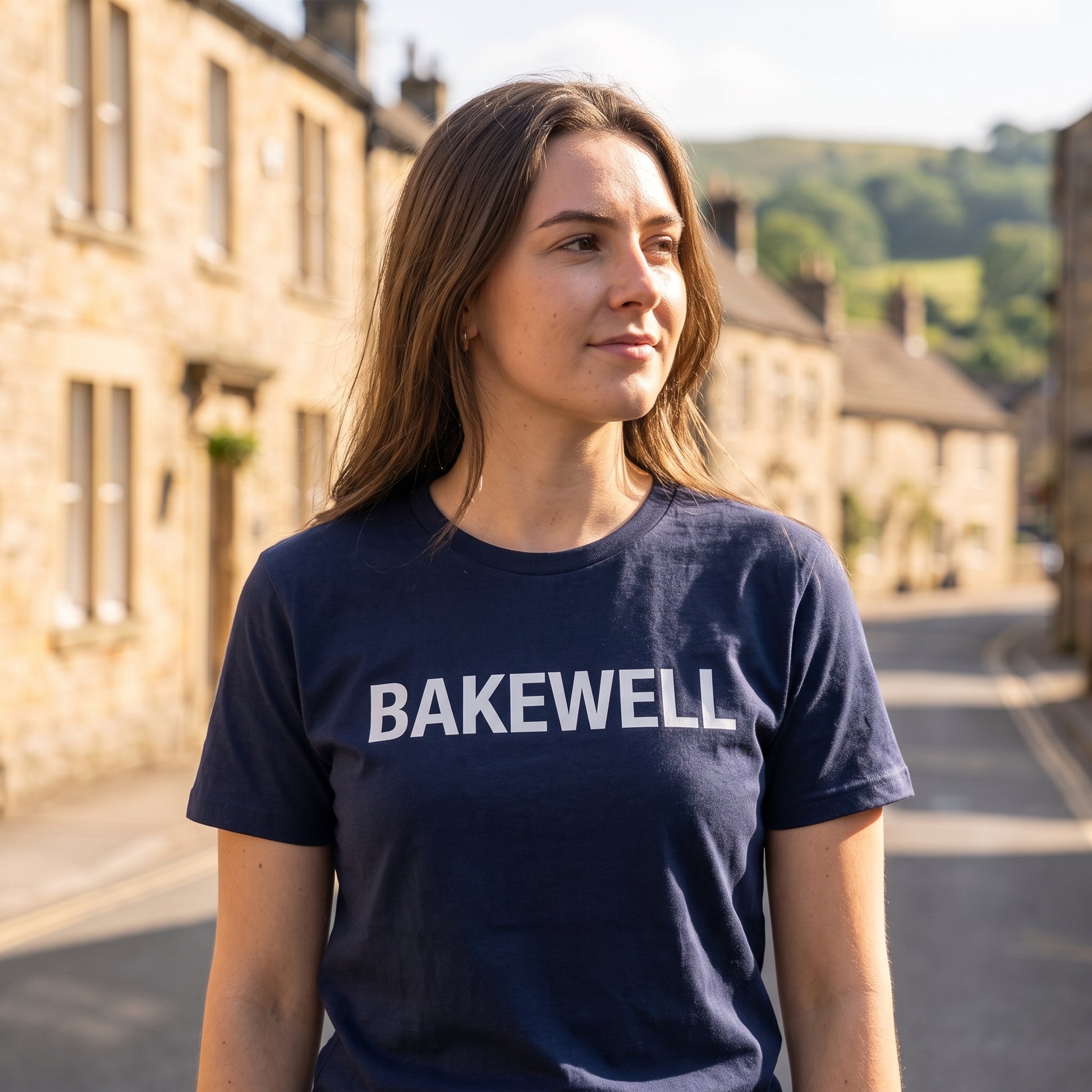 Your Town Merch — Bakewell Navy Tee lifestyle