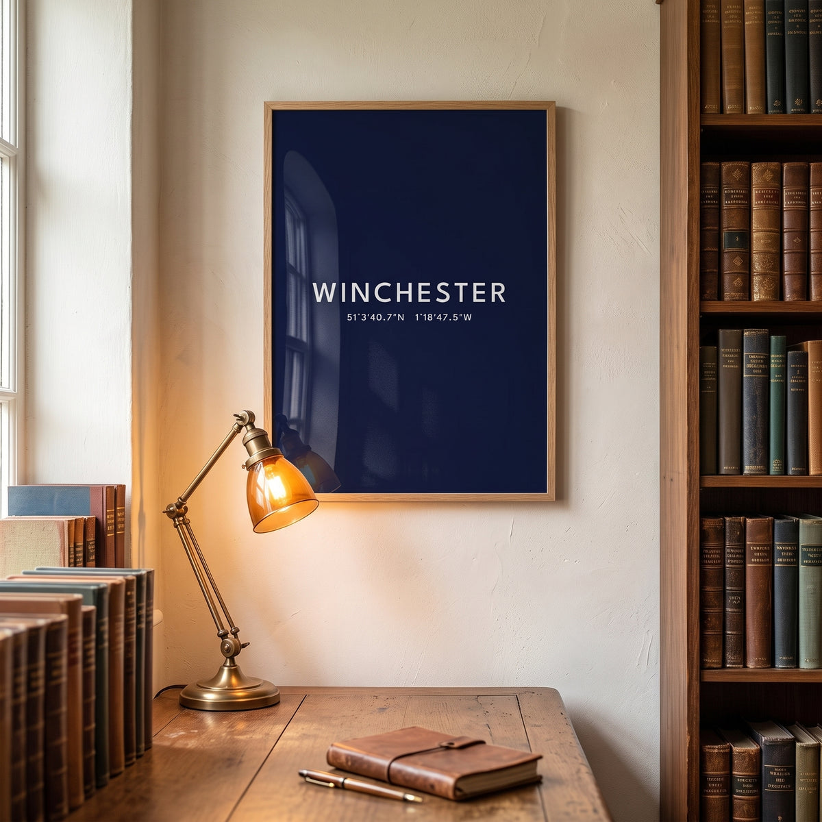 Your Town Merch — Winchester Framed Coordinates Print (Navy) lifestyle