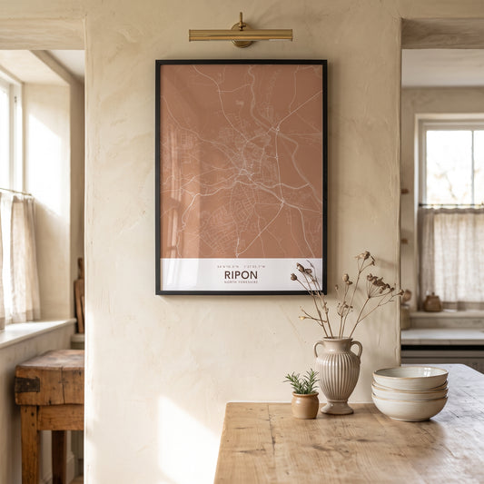 Your Town Merch — Ripon Framed Map Print (Terracotta) lifestyle