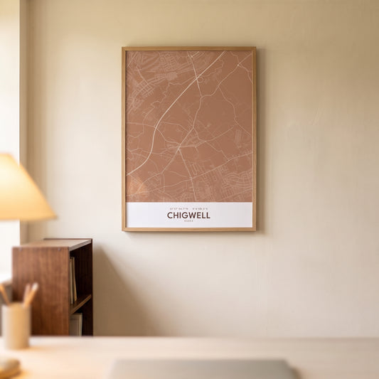 Chigwell — Framed Map Print (Terracotta)