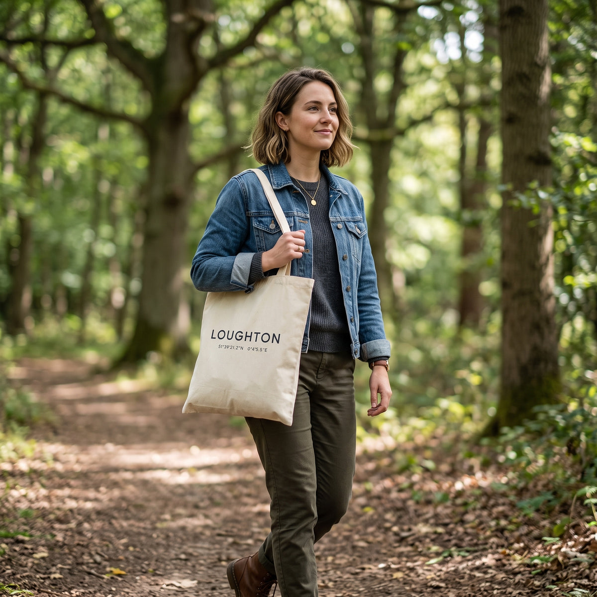 Your Town Merch — Loughton Coordinates Natural Tote lifestyle