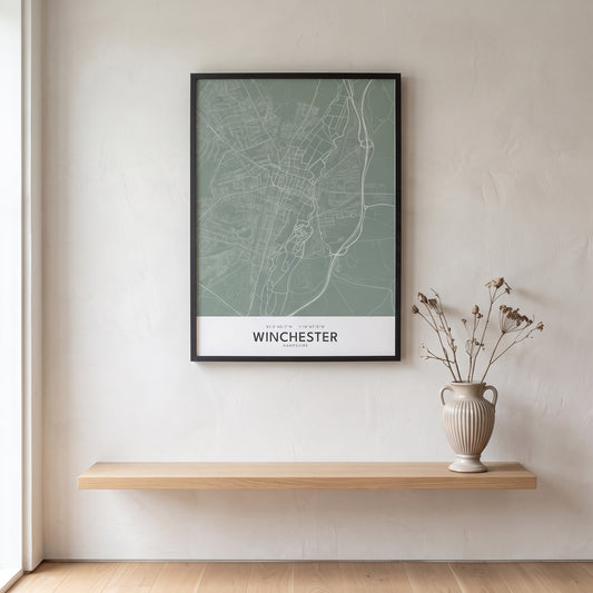 Your Town Merch — Winchester Framed Map Print (Sage) lifestyle