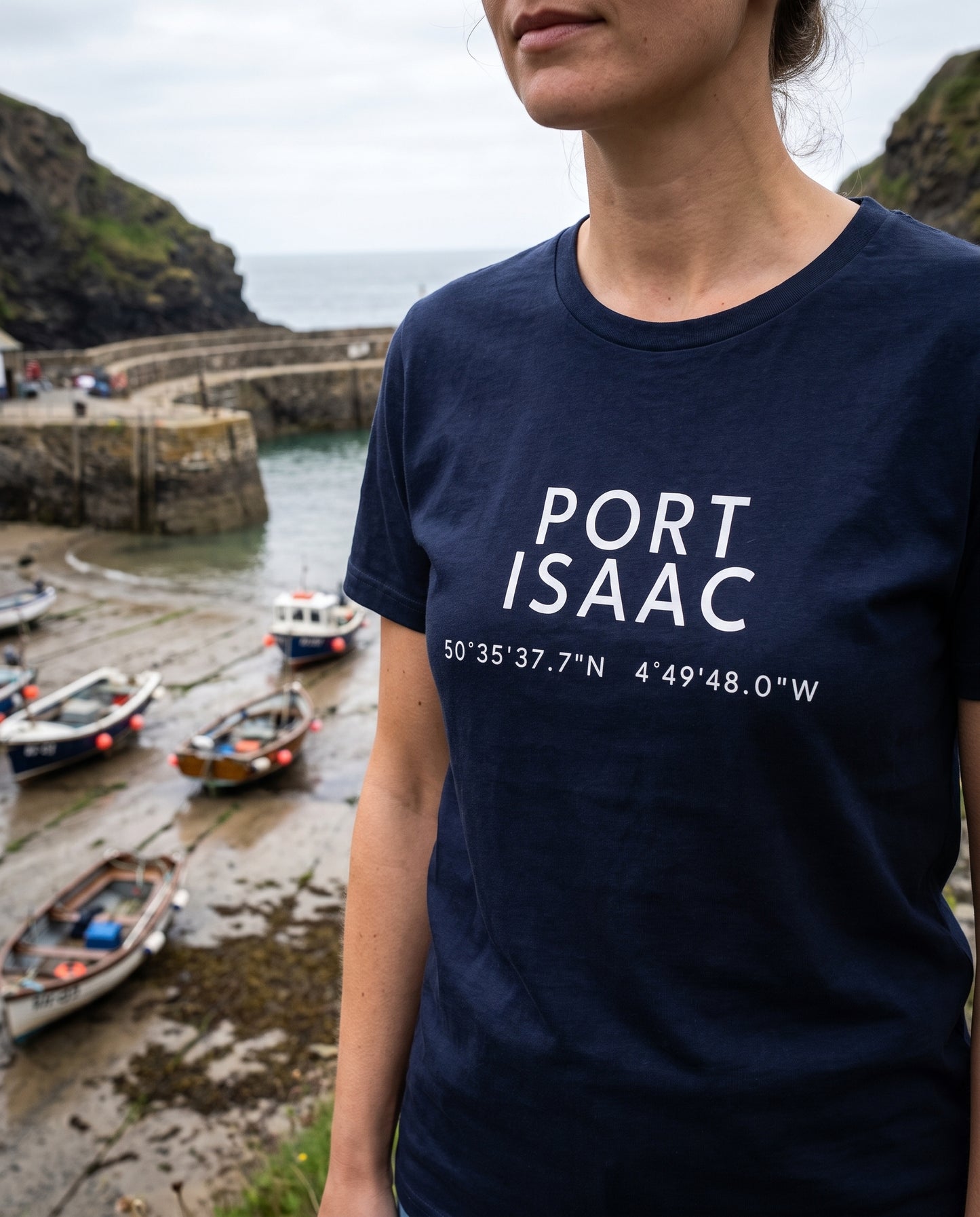 Port Isaac — Coordinates Navy Tee
