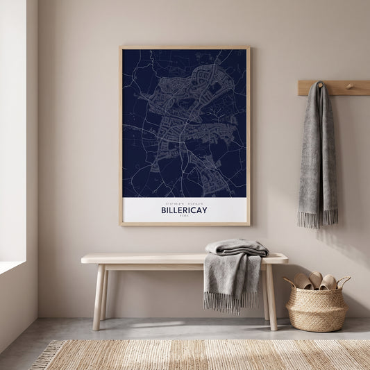 Billericay — Framed Map Print (Navy)