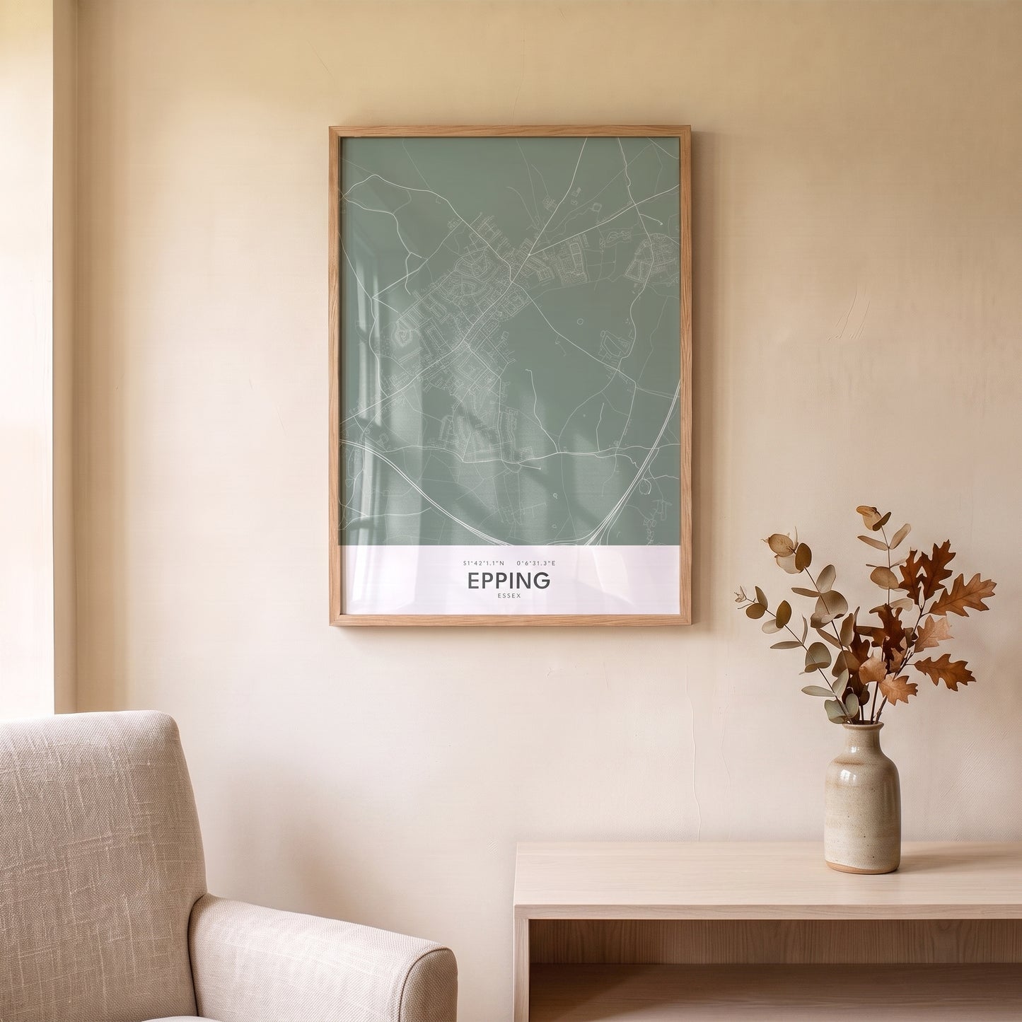 Epping — Framed Map Print (Sage)
