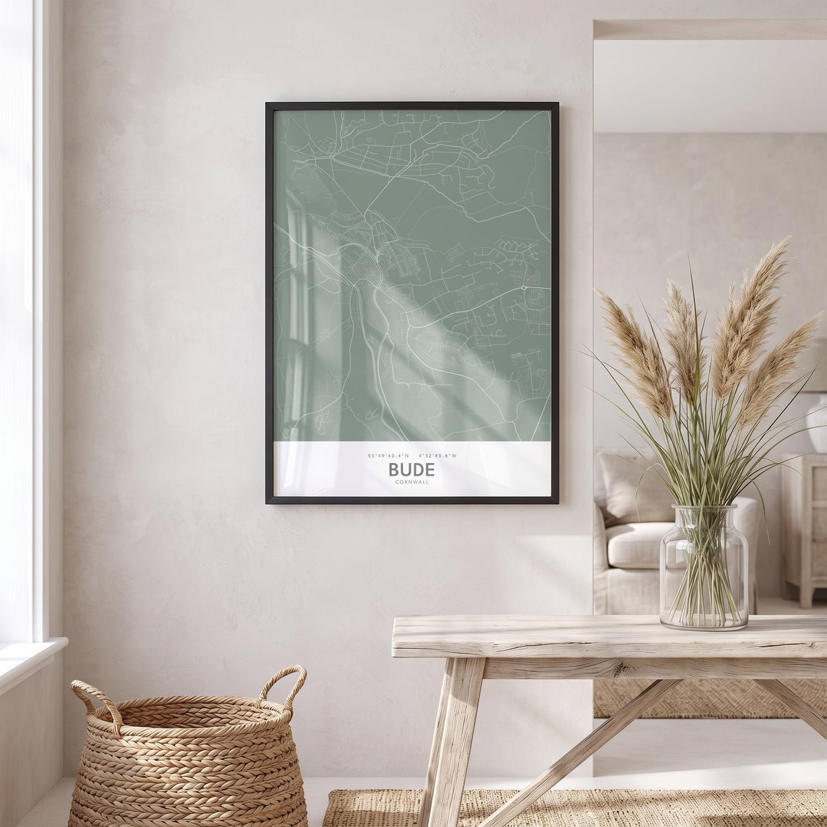 Your Town Merch — Bude Framed Map Print (Sage) lifestyle