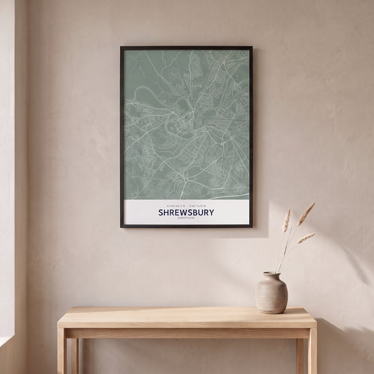 Your Town Merch — Shrewsbury Framed Map Print (Sage) lifestyle