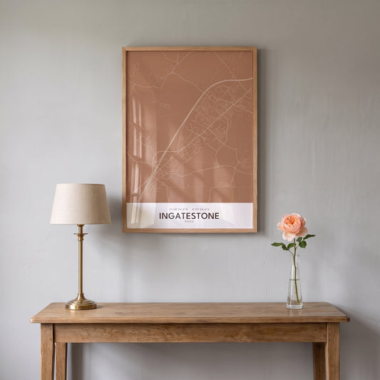 Your Town Merch — Ingatestone — Framed Map Print (Terracotta) lifestyle photo