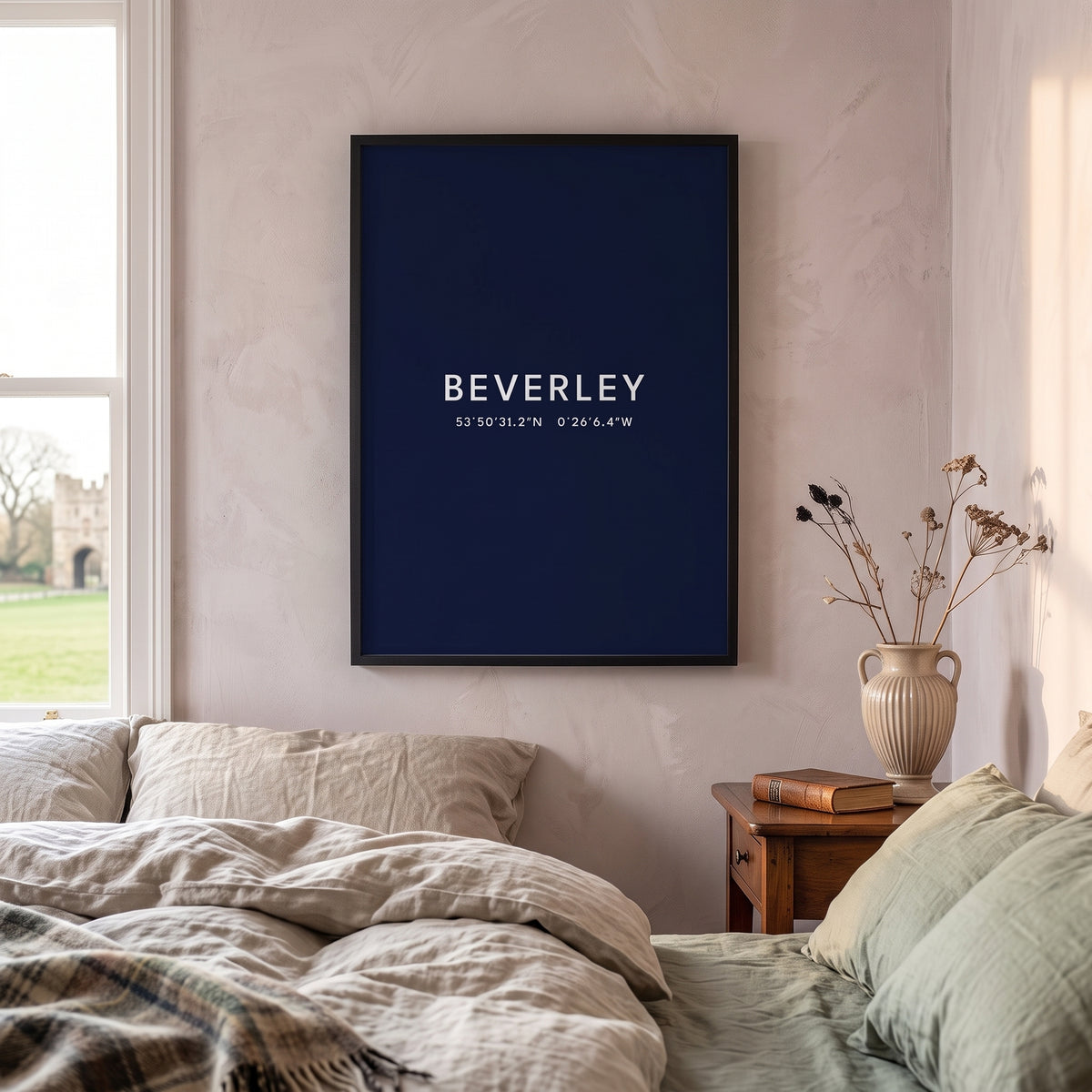 Your Town Merch — Beverley Framed Coordinates Print (Navy) lifestyle