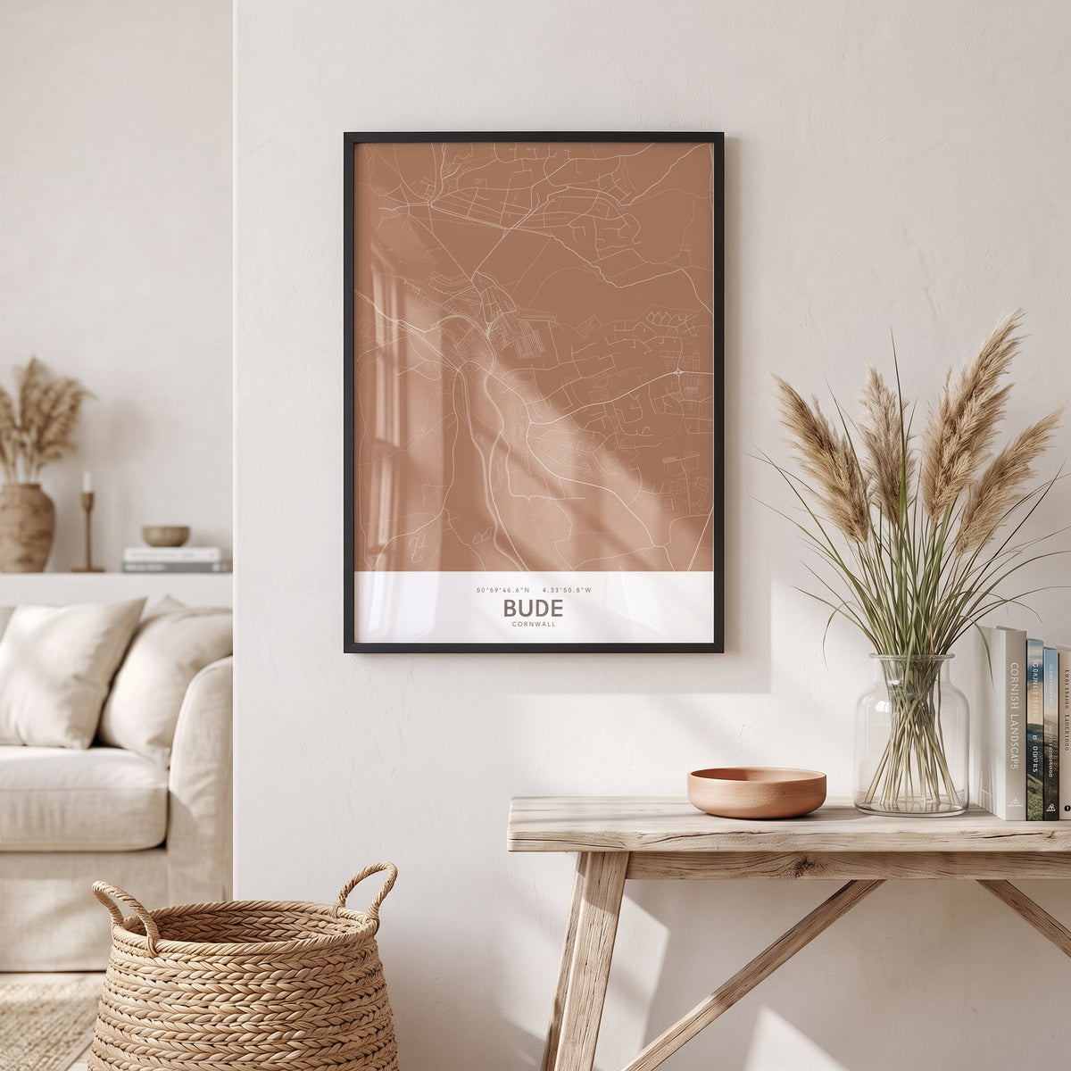 Your Town Merch — Bude Framed Map Print (Terracotta) lifestyle