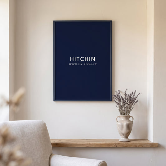 Hitchin — Framed Coordinates Print (Navy)