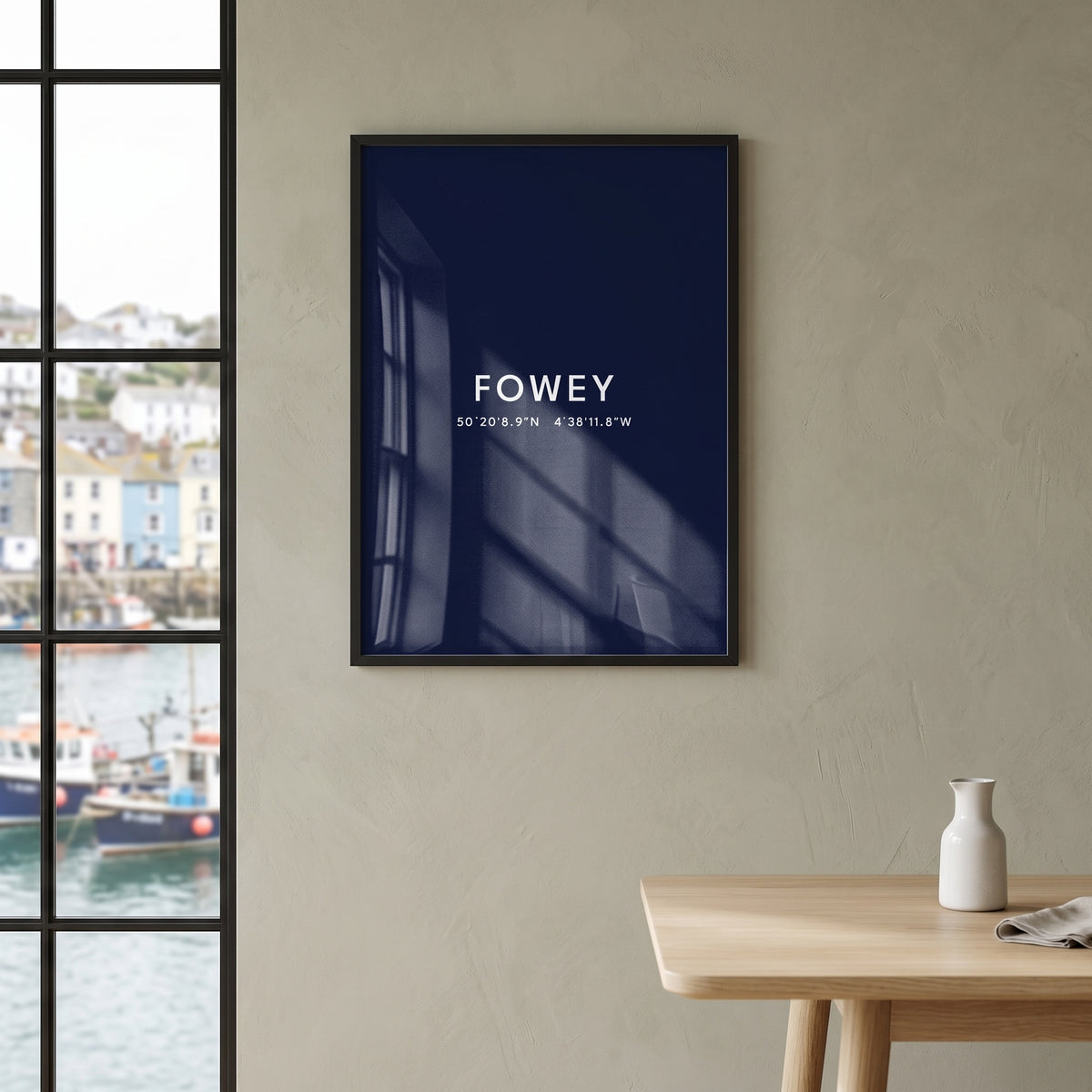Your Town Merch — Fowey Framed Coordinates Print (Navy) lifestyle