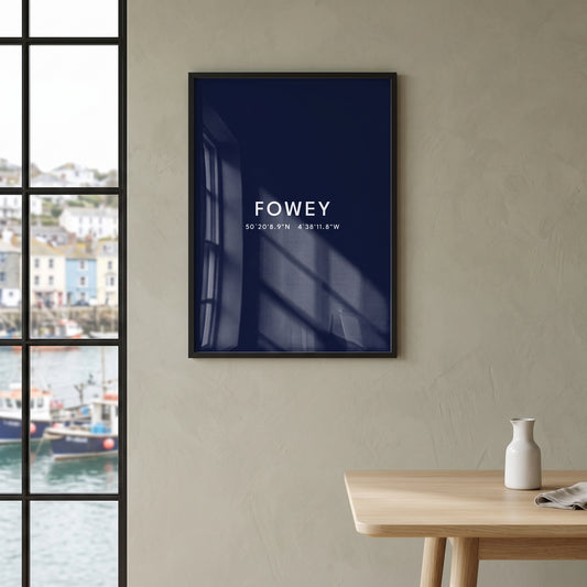 Fowey — Framed Coordinates Print (Navy)