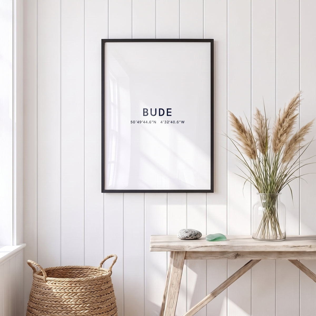 Your Town Merch — Bude Framed Coordinates Print lifestyle