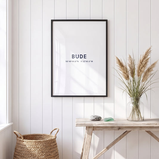 Your Town Merch — Bude Framed Coordinates Print lifestyle
