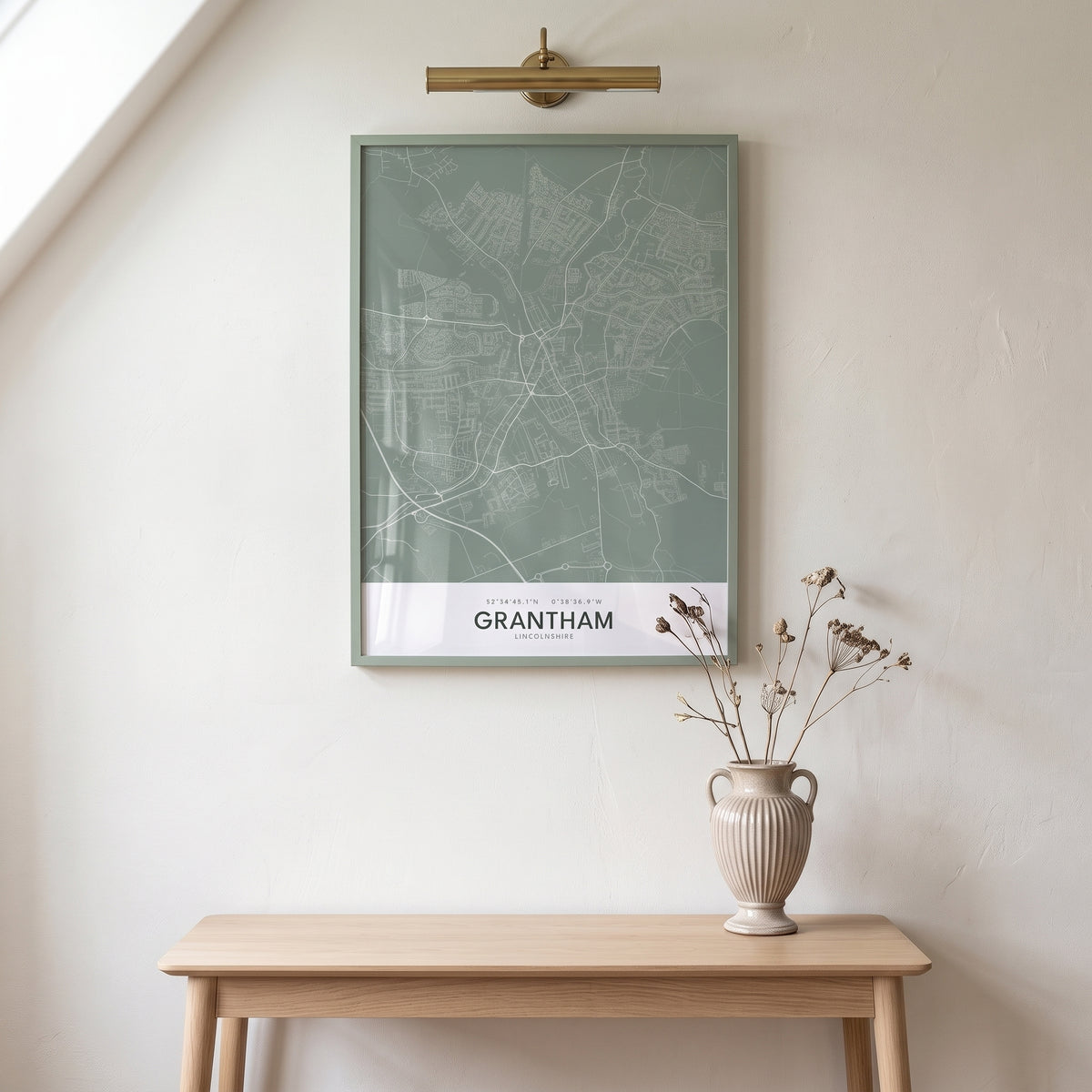 Your Town Merch — Grantham Framed Map Print (Sage) lifestyle