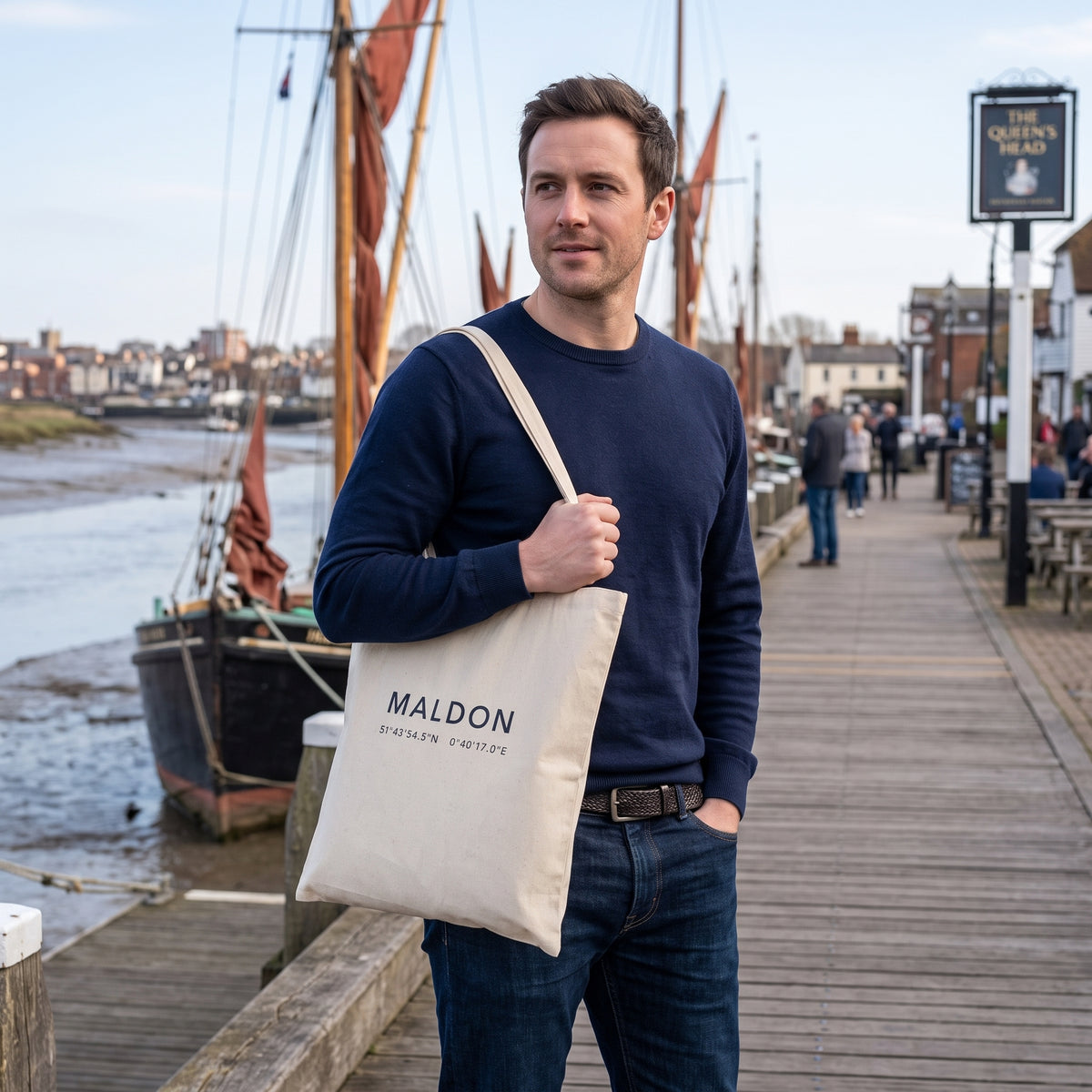 Your Town Merch — Maldon Coordinates Natural Tote lifestyle