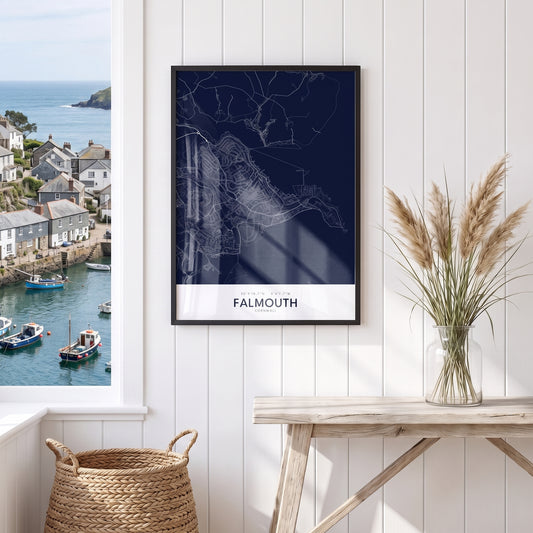 Your Town Merch — Falmouth Framed Map Print (Navy) lifestyle